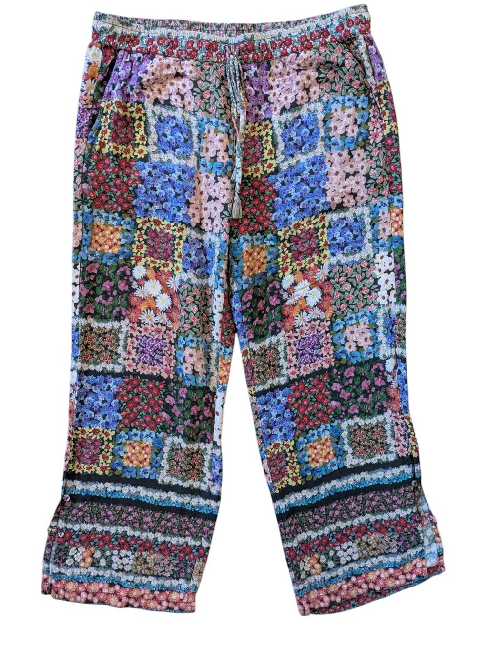 Johnny Was Patchwork Floral Lounge Pants - Multicolor Pink Blue Green